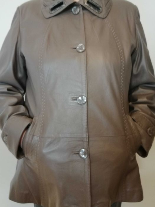 Geaca / jacheta piele XL, noua, culoare taupe