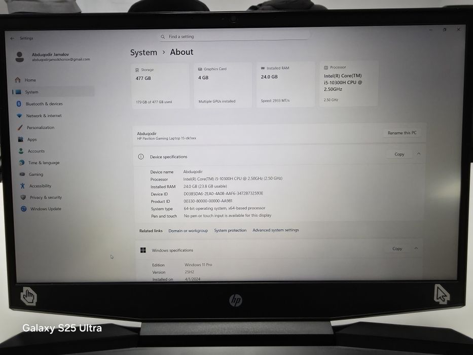 HP Pavilion Gaming 15 — i5 10-avlod / GTX 1650 / 24GB / 512GB NVMe