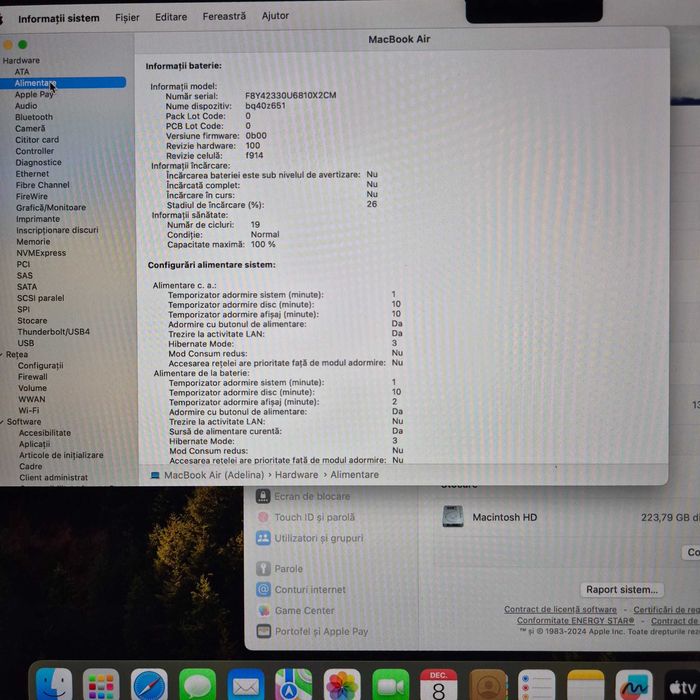 Laptop Apple MacBook Air M3 2024 8gb 256gb Silver 19cicluri Zeus 34519