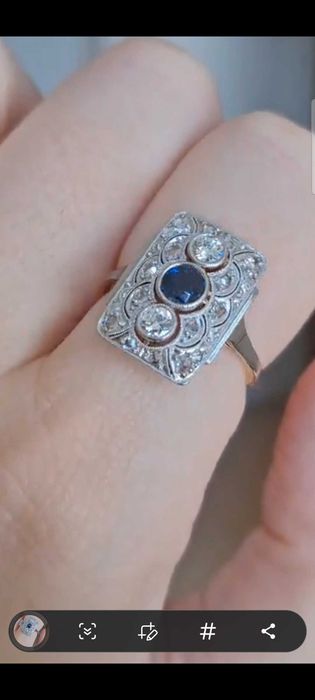 Inel Art Deco safir diamante