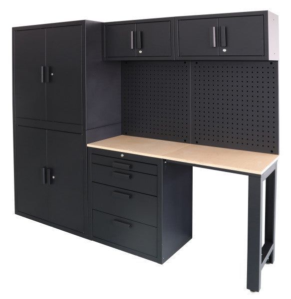 Комплект модулни мебели, метален premium, за сервиз, 8 части, черен ма