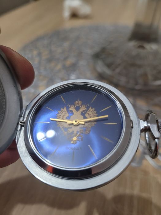 Ceas De Buzunar Vintage Pobeda Rusesc "Hunter" Impecabil De Colecție