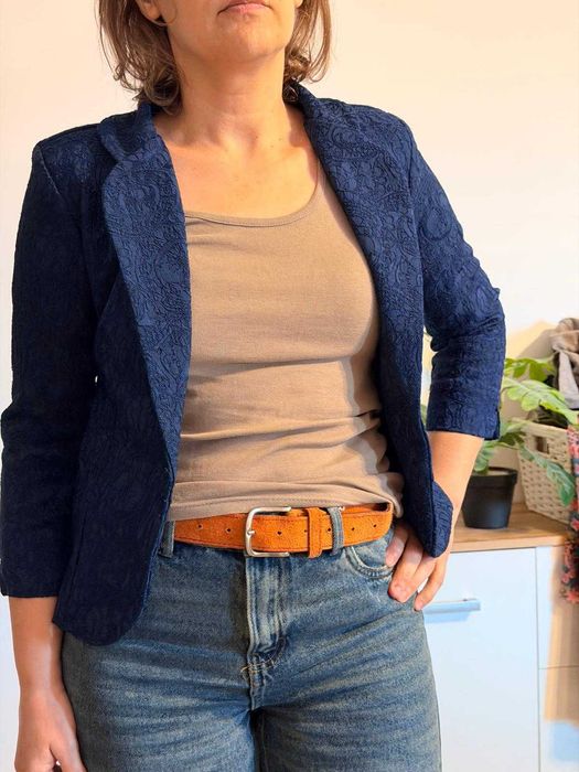 Sacou elegant cu maneca trei sferturi, bleumarin