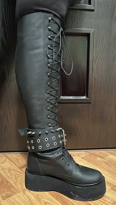 bocanci stil Rock,  din piele naturala neagra