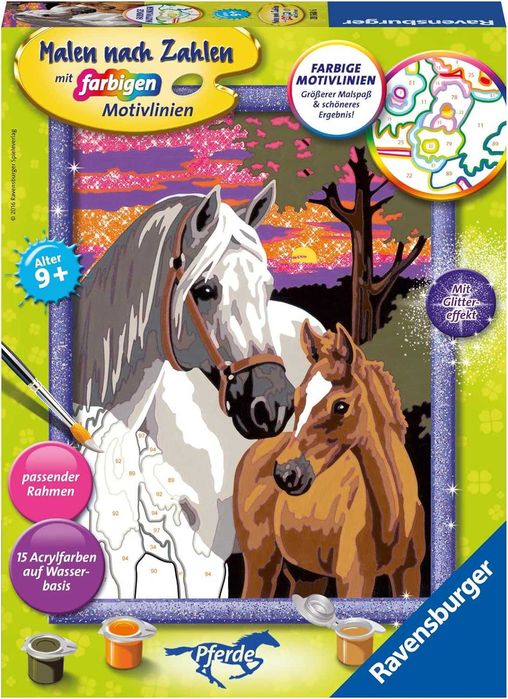 Kit pictura pe numere Ravensburger 28568 - Cai la apus -18x24cm