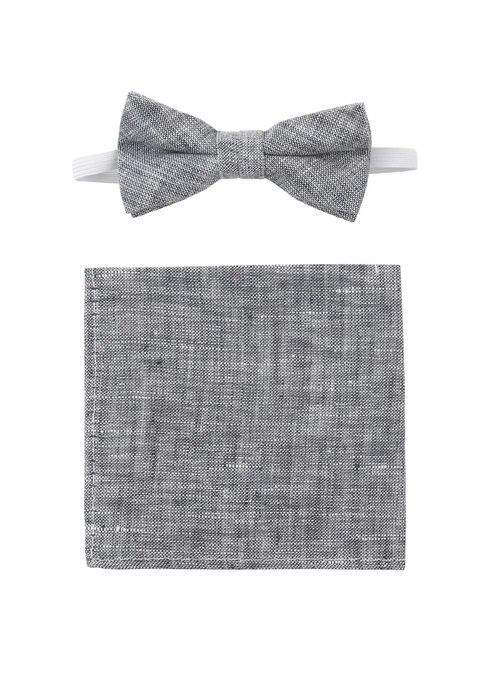 Promo сива луксозна ленена папийонка + кърпичка