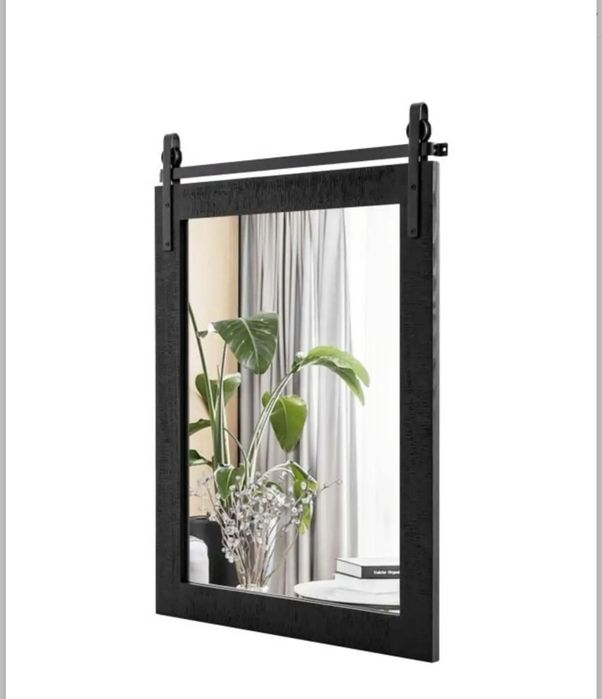 Oglindă de perete cu ramă din lemn masiv și suport metalic 30 x 22cm
