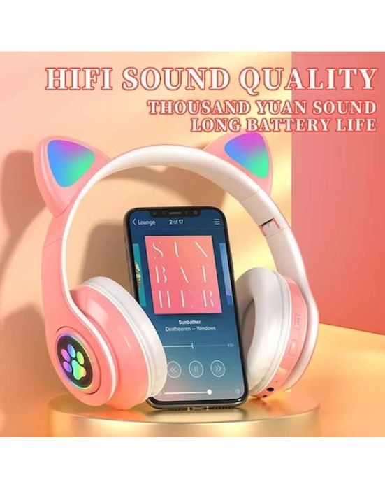 Безжични детски Bluetooth слушалки със светещи котешки ушички