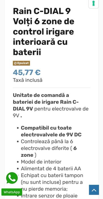 Controlat  irigație 9v Rain C-dial compact