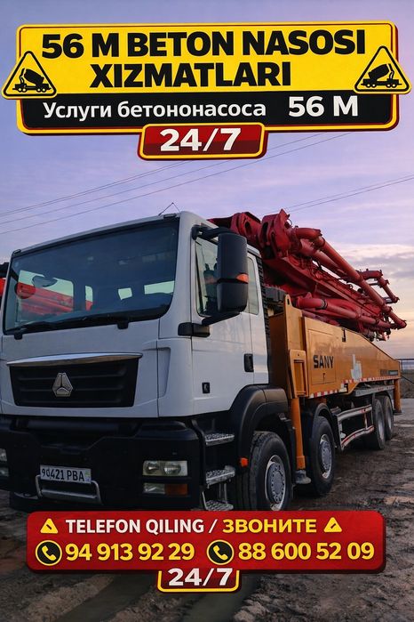 56 m Beton Nasosi | 24/7 Xizmat Toshkent va Viloyatlar