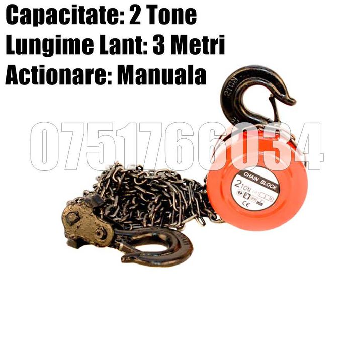 Macara Troliu Palan Manual 3 Tone 3000 kg Lant 3 Metri LIVRAT GRATUIT