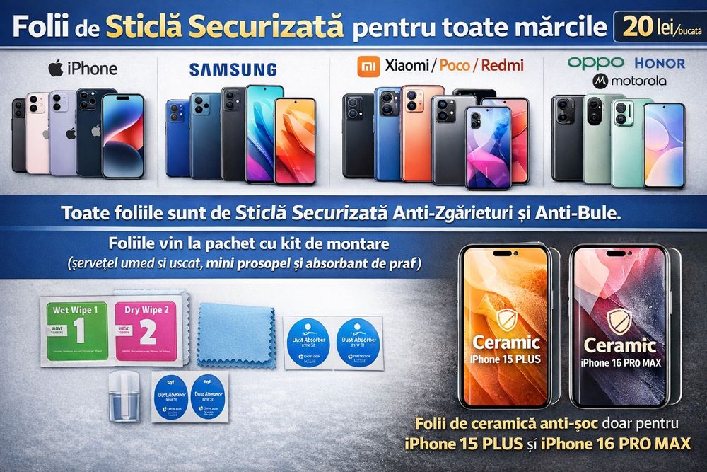 Folii de Sticlă Securizată Anti-Zgârieturi și Anti-Bule