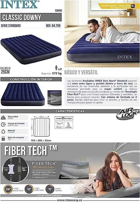 Надувная кровать Intex, 64759,  203 x 152 x 25 см Бесплатная Доставка