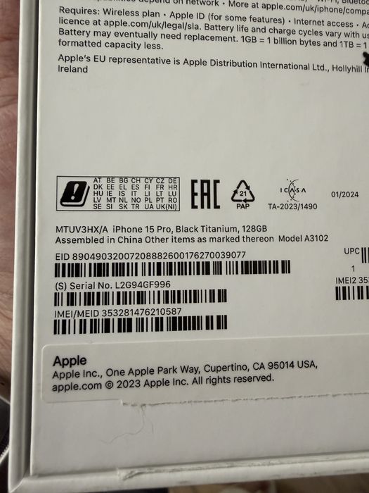 iPhone 15 pro 128 ГБ Black Titanium (Чёрный титан)