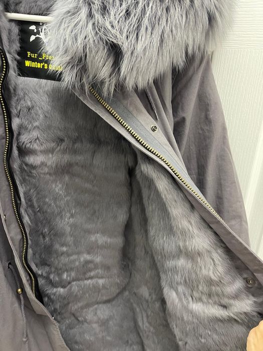 Geaca parka cu blana de vulpe argintie