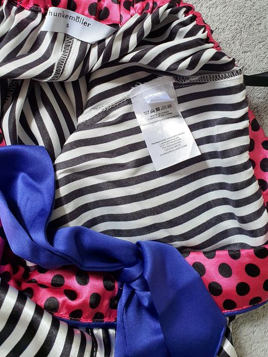 Pantaloni pijama satin Hunkemöller S dungi alb negru buzunare funda lenjerie satin lounge