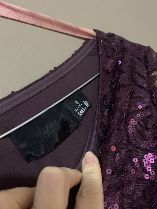 Rochie mov cu paiete H&M cu o singura maneca XS