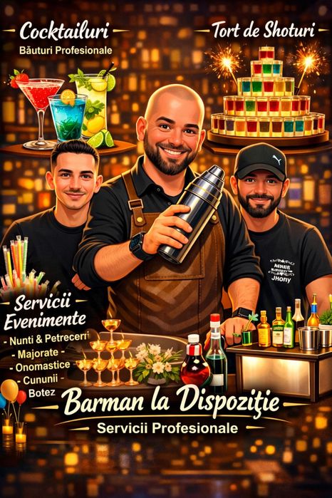 Barmani Evenimente Cocktail bar mobil tort shoot nunta majorat petrece