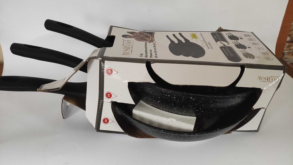 Нов комплект от 3 тигана с мраморно покритие+индукция