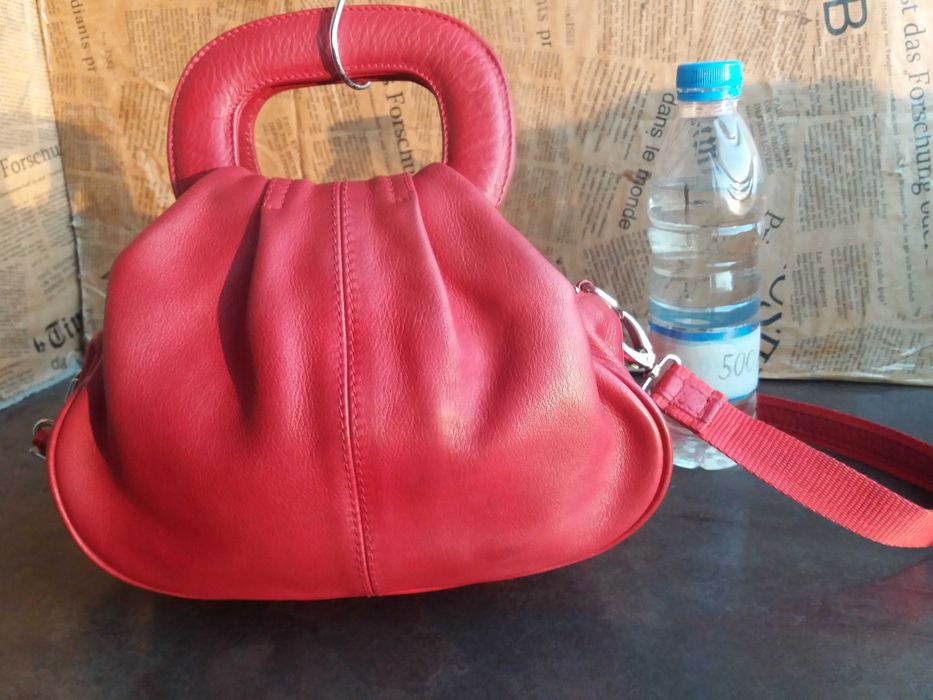 дамска чанта,малка червена,кожена/естествена кожа
