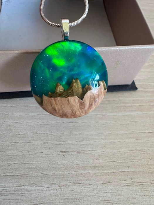 Colier Argint 925 cu Pandantiv Handmade din Lemn și Rășină – Wood All Good, Nou, în Cutie