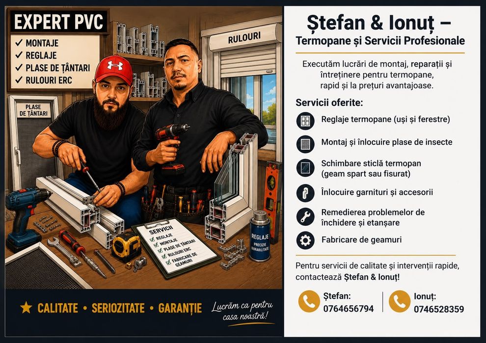 Reparații și întreținere tâmplărie PVC | Feronerie, geamuri, plase & rulouri