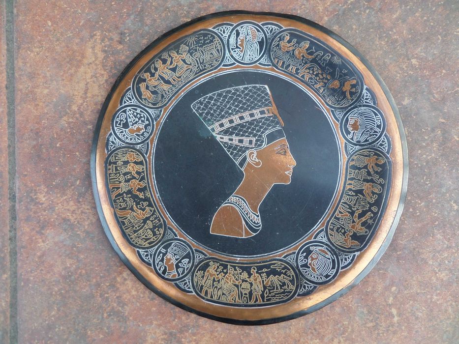 Arta egipteana gravura din cupru, faraon, vintage frumos ,patina