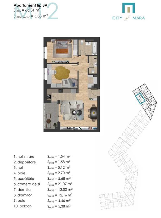 De vanzare apartament 3 camere City of Mara - Image 6