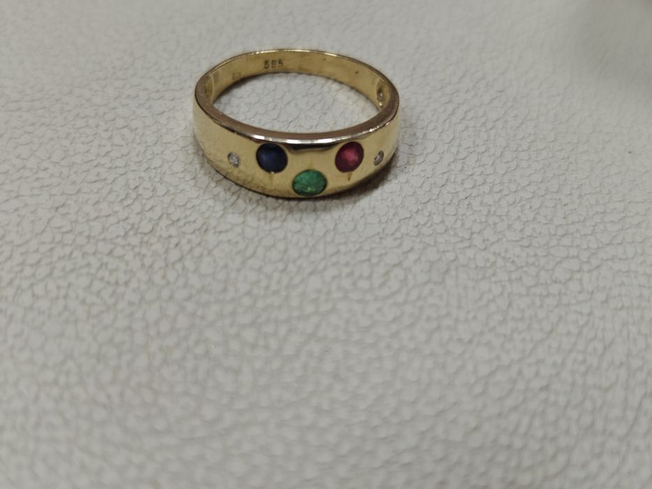 Inel aur 14k 2.22gr cu diamante,rubin,smarald și safir(r)