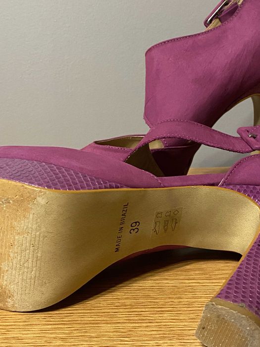 Sandale femei cu platforma, toc 13 cm, roz piele intoarsa, 39