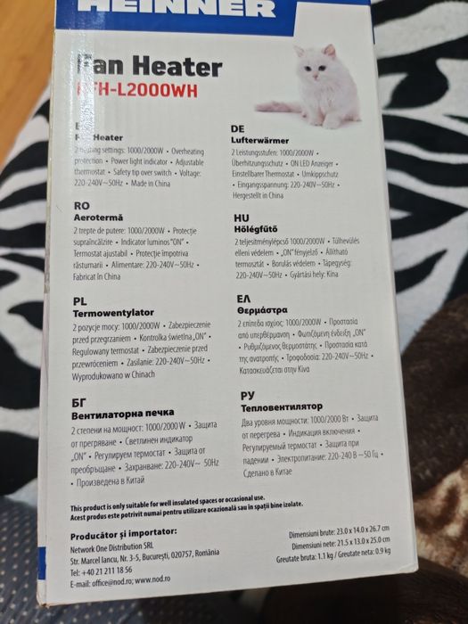 Aerotermă 1000 /2000 W Protecție pentru încălzit camera