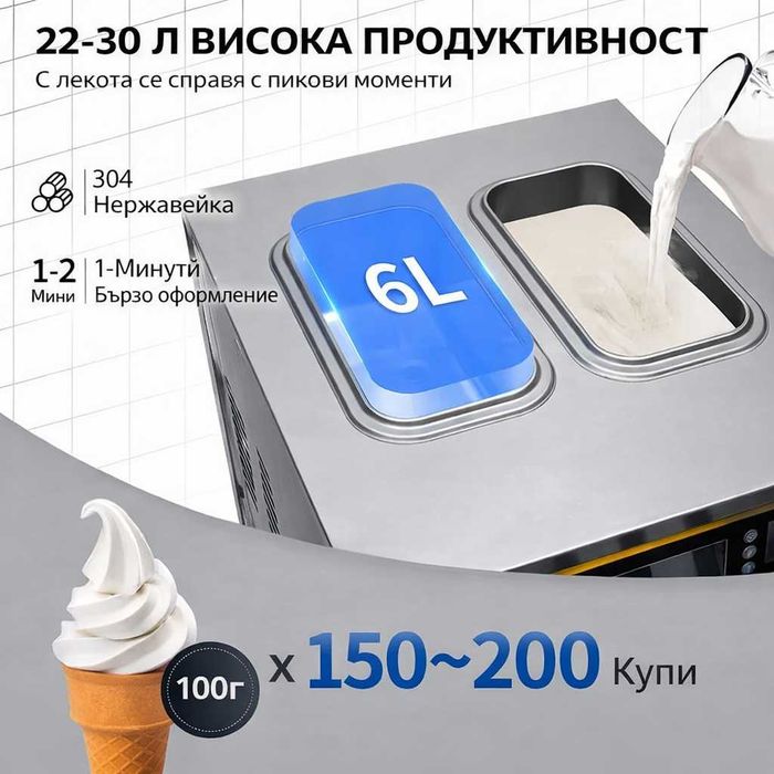 Нова Професионална Машина за мек италиански сладолед крем гаранция 1 г