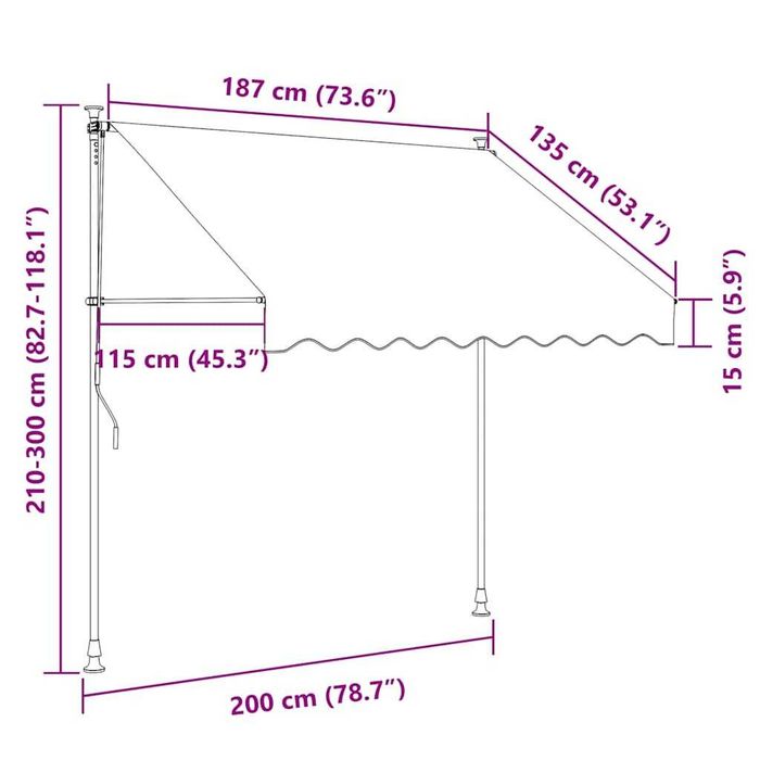 Copertină retractabilă manuală 200 cm antracit VidaXL