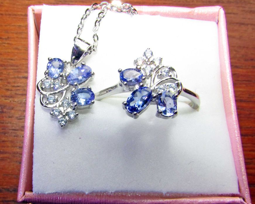 925 сребърен пръстен и колие с танзанит