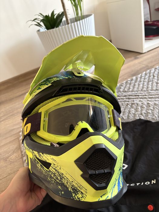 Casca motocross enduro Shot Furious + ochelari 100%