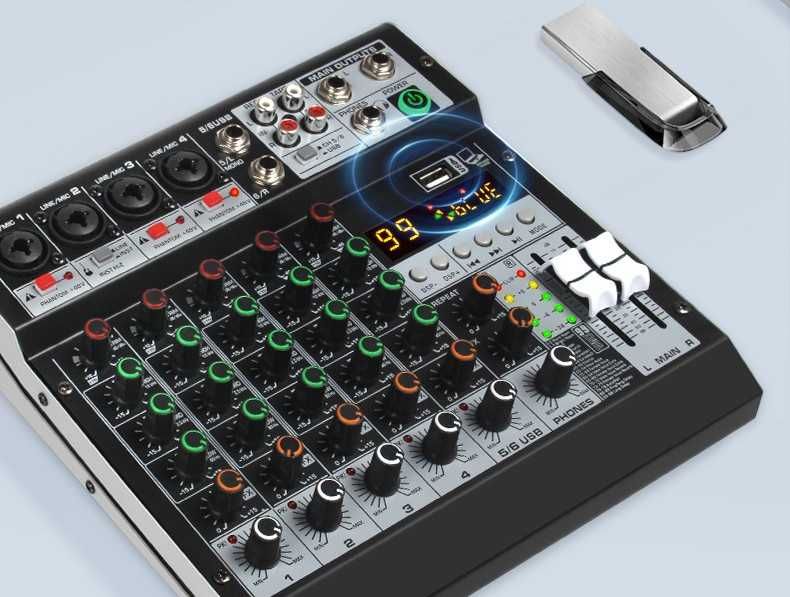 Pasiv mixer audio 6 canale KT6M Stereo canal USB Bluetooth 99 digital DSP efecte LED ecran