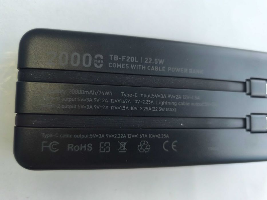 Baterie externa - power bank 20000 mAh cu cabluri si incarcare rapida
