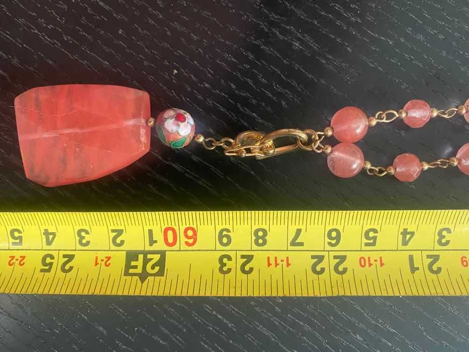 margele cuart roz somon cu bile cloisonné lungime totala 65 cm x 2