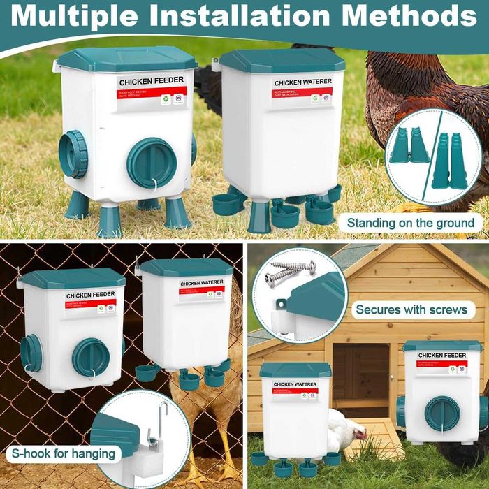 Комплект висяща хранилка и поилка за пилета DEZHXHE, автоматична, 8 кг