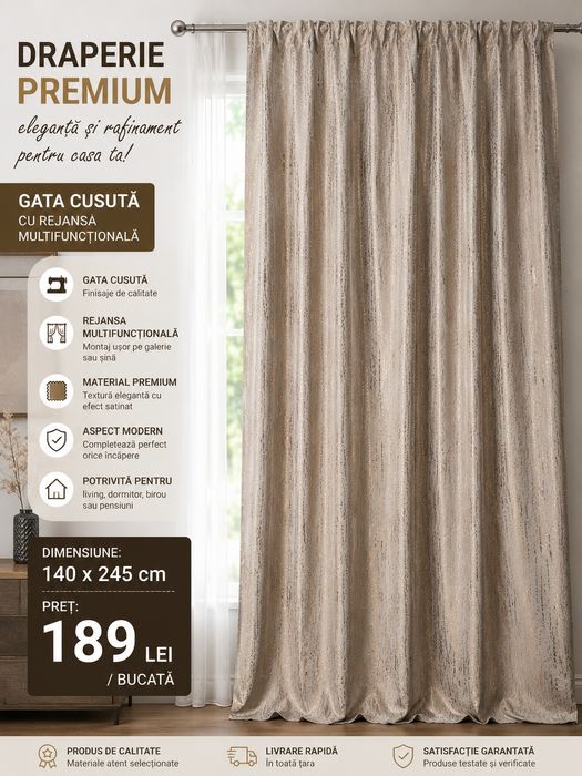 Draperii nou diverse dimensiuni si culori , gata cusute  cu rejeansa multifunctionale preturi incepand de la  169 lei