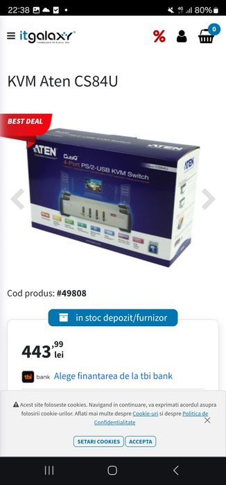 Switch KVM Aten CS84U-AT PS/2-USB, 4 porturi.