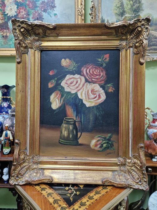 Натюрморт антикварен масло автор платно рамка
