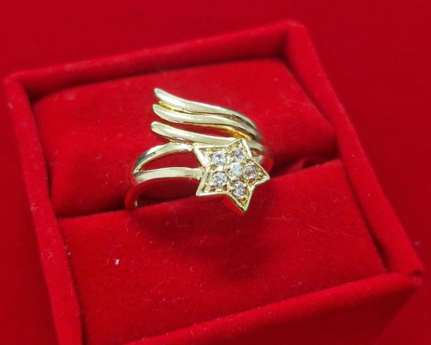 GR77,inel placat aur 14k, model stea, lat, zirconiu alb