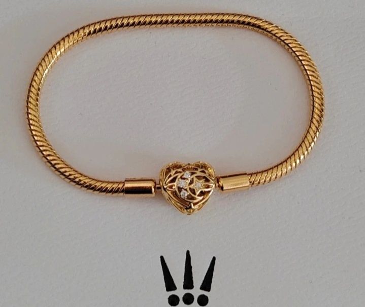 Brățară Nouă Pandora Moments Heart My  Galaxy Silver Gold Ale Met