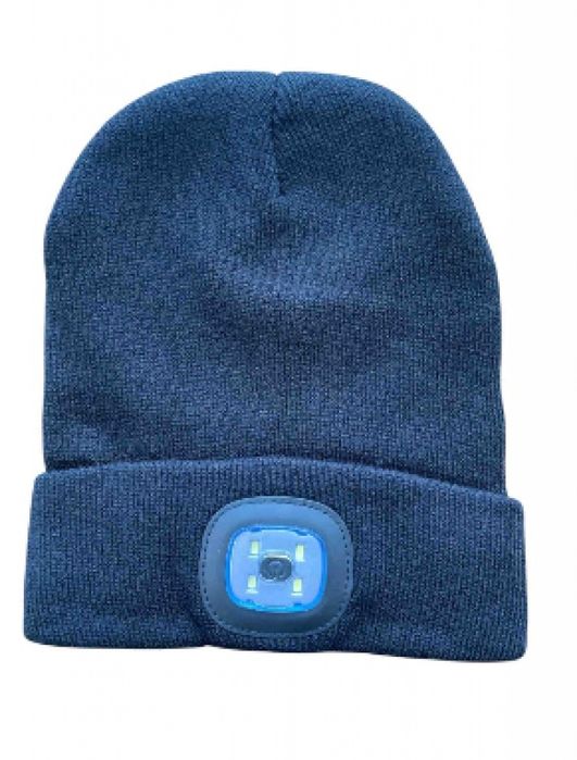 Плетена шапка със светещ челник по средата от LED светлини