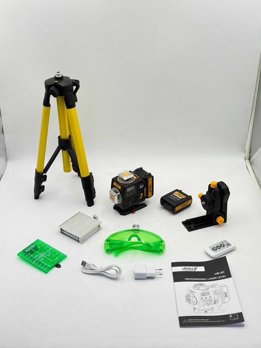 Лазерный уровень Ubay UB-4C, Аккумулятор 3600 mAh (2 шт), Пульт, Очки