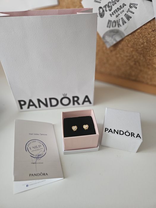 НОВИ Pandora обеци златни сърца валс