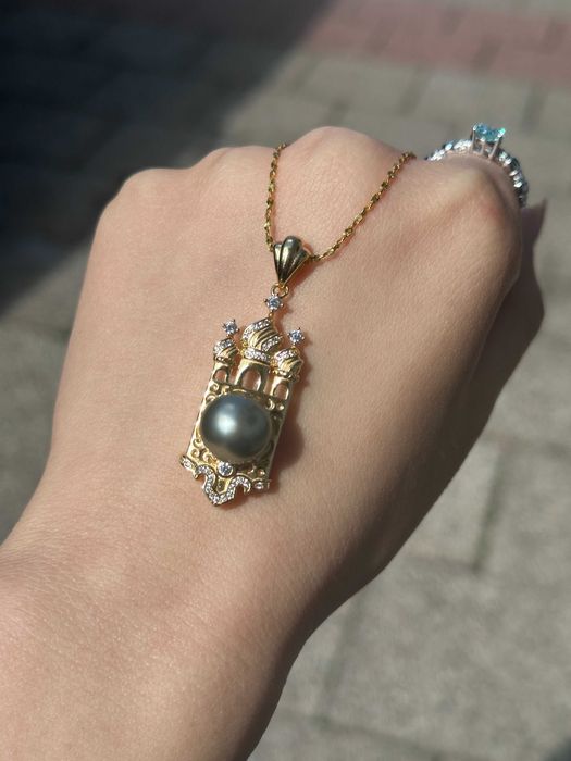 Colier cu perlă neagră Tahitiană, pandantiv vintage + Argint 925