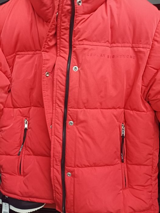 Оригинално дамско яке Replay XS S ново зимно червено пухено