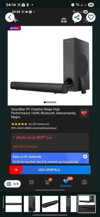 Sistem audio PC TV Gaming Creative Stage High Performance 160W BT
